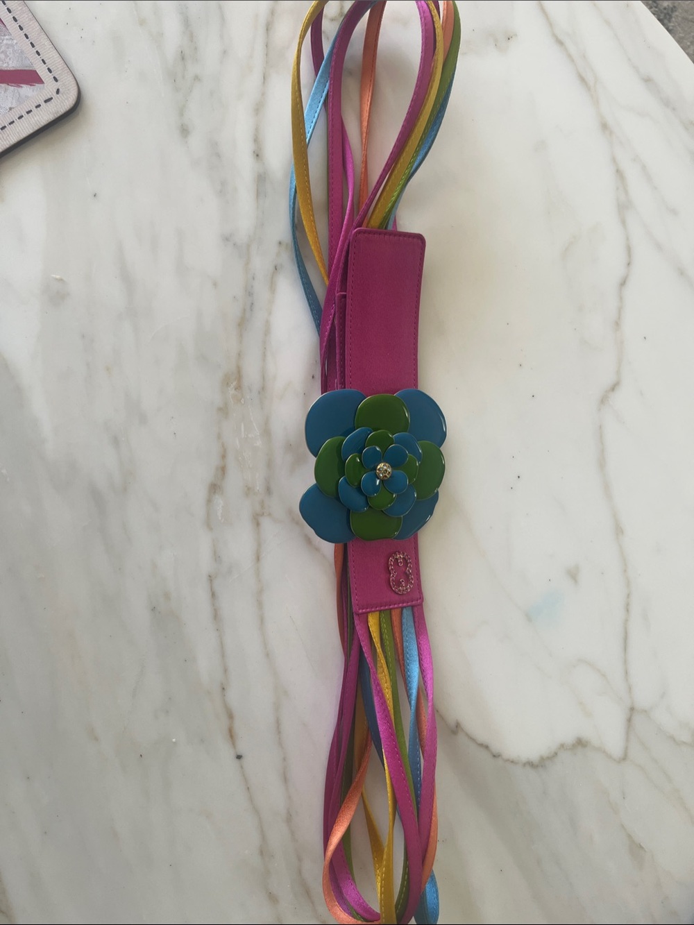 Escada Multi-Color enamel  Flower Belt Pink, Blue, Green orange made in Italy